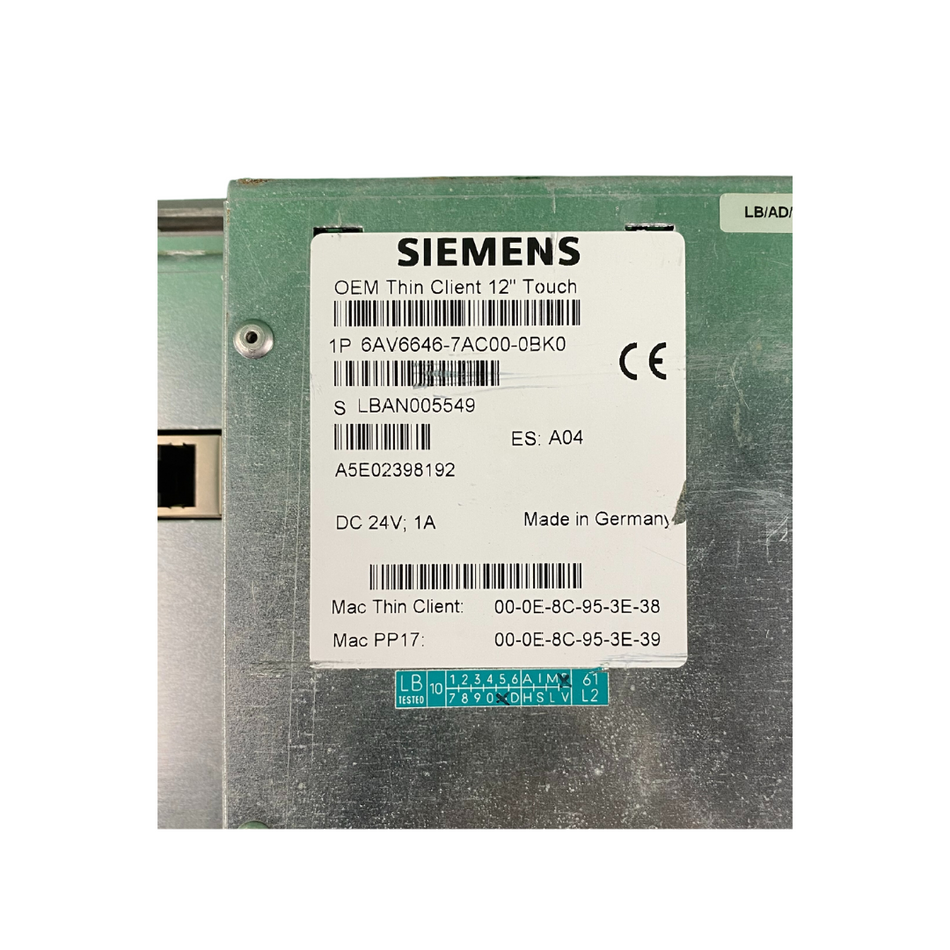 Siemens 6AV6646-7AC00-0BK0 OEM Thin Client 12" Touch |